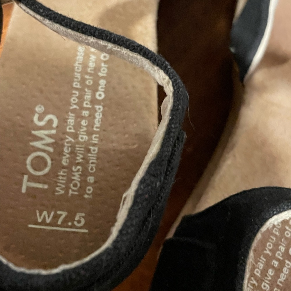 TOMS Black Clarissa Cork Wedge Strappy Wrap Sandals Shoe Black. - Picture 5 of 5